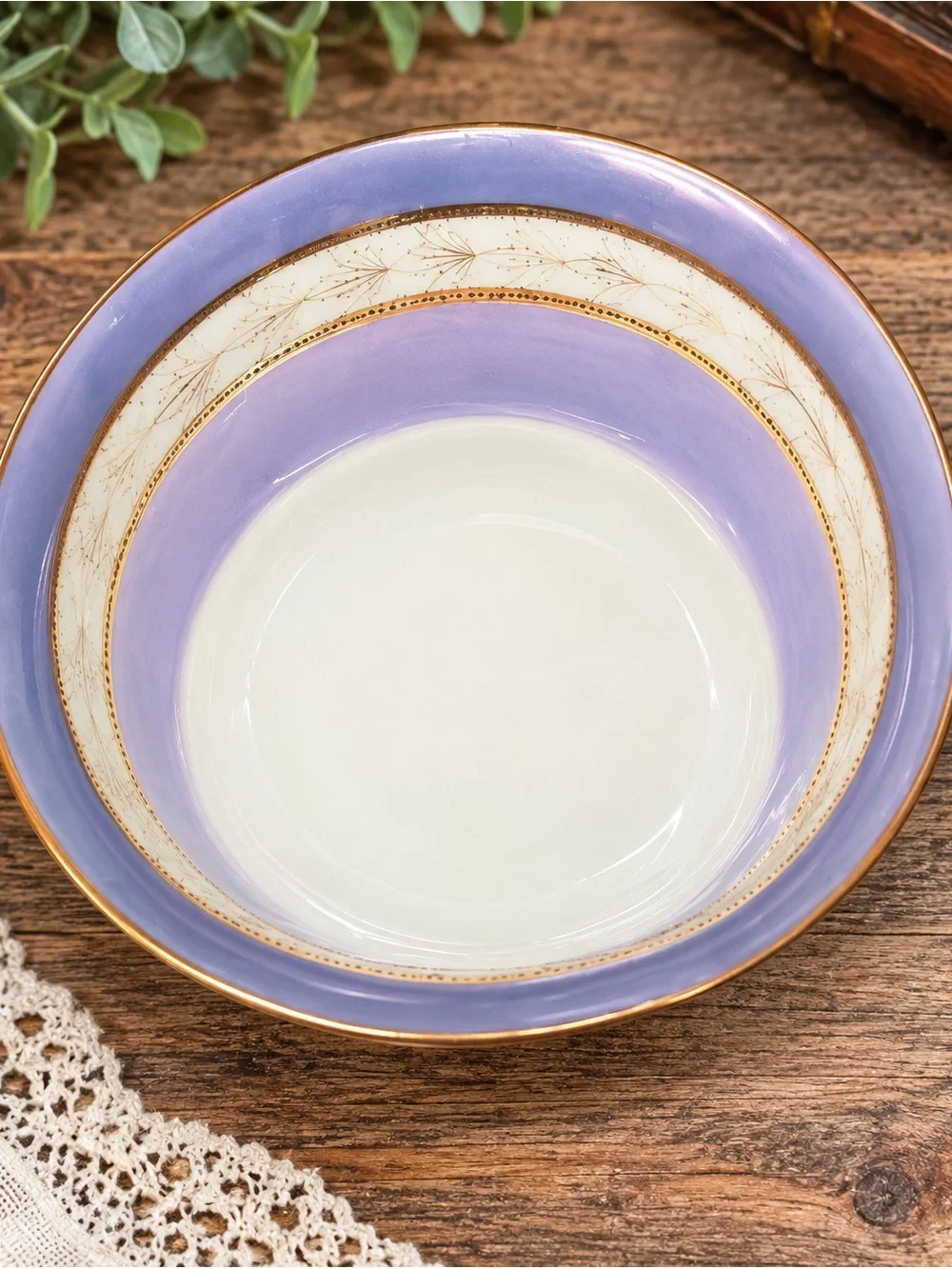 Vintage Noritake M Wreath Hand Painted Purple Luster Footed Bowl Japan